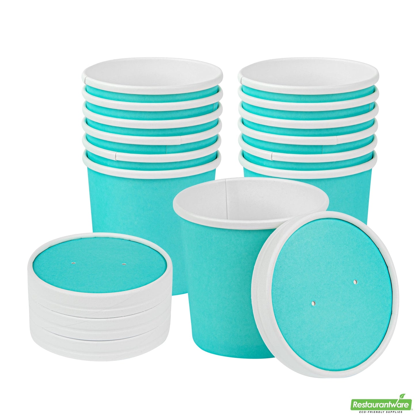Wholesale Restaurantware Bio Tek Round Turquoise Paper Soup Container Lid - Fits 12 oz- Bulk