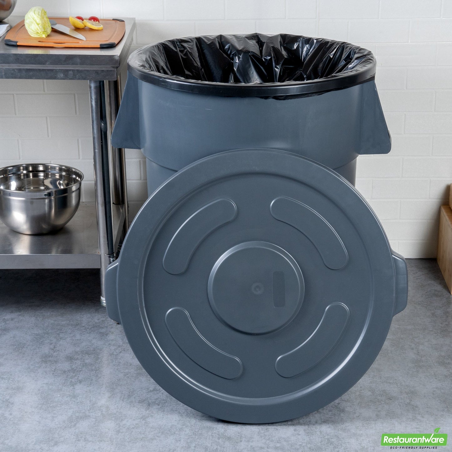 Wholesale Restaurantware Gray Plastic Commercial Trash Can / Ingredient Bin Lid - Fits 55 Gal- Bulk