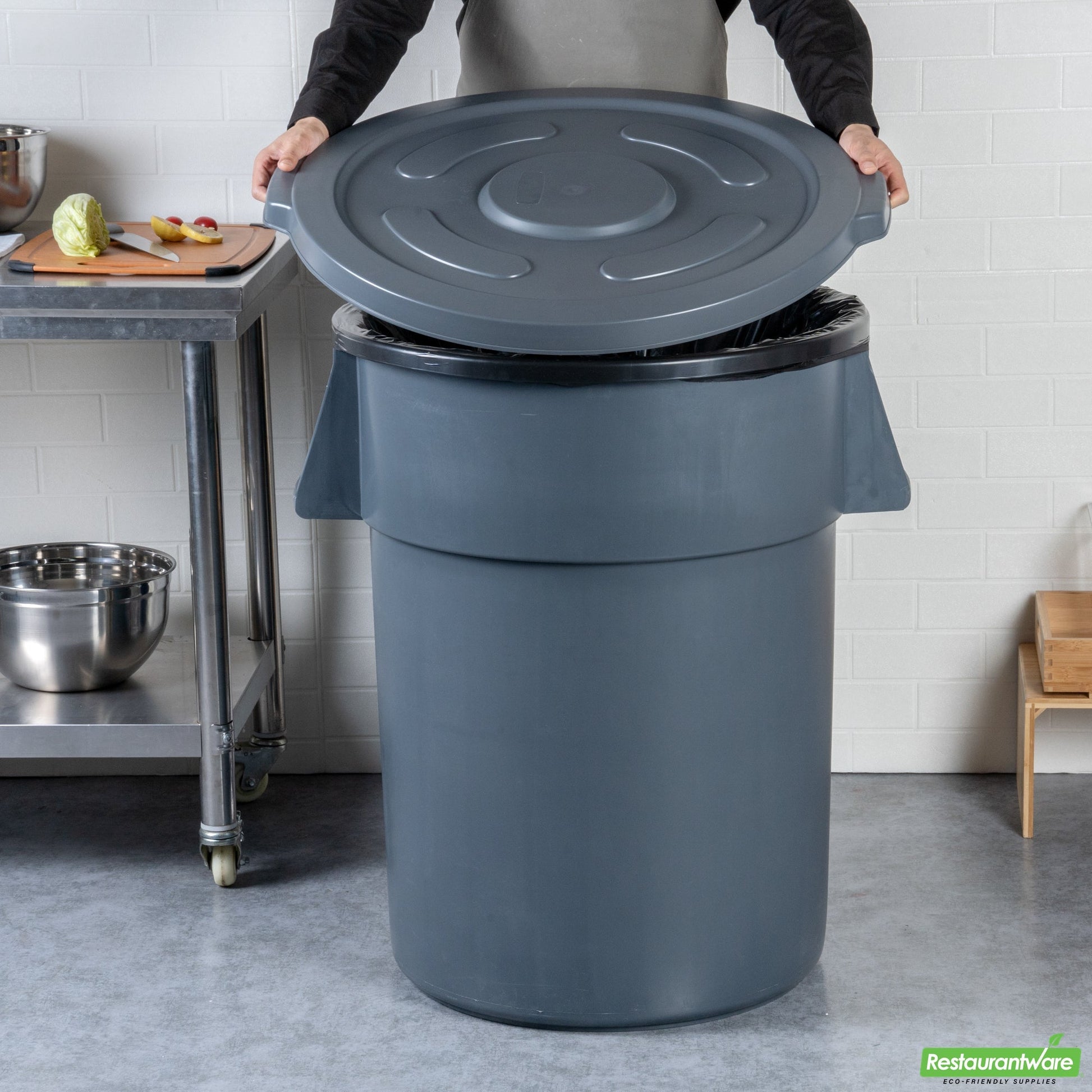 Wholesale Restaurantware Gray Plastic Commercial Trash Can / Ingredient Bin Lid - Fits 55 Gal- Bulk