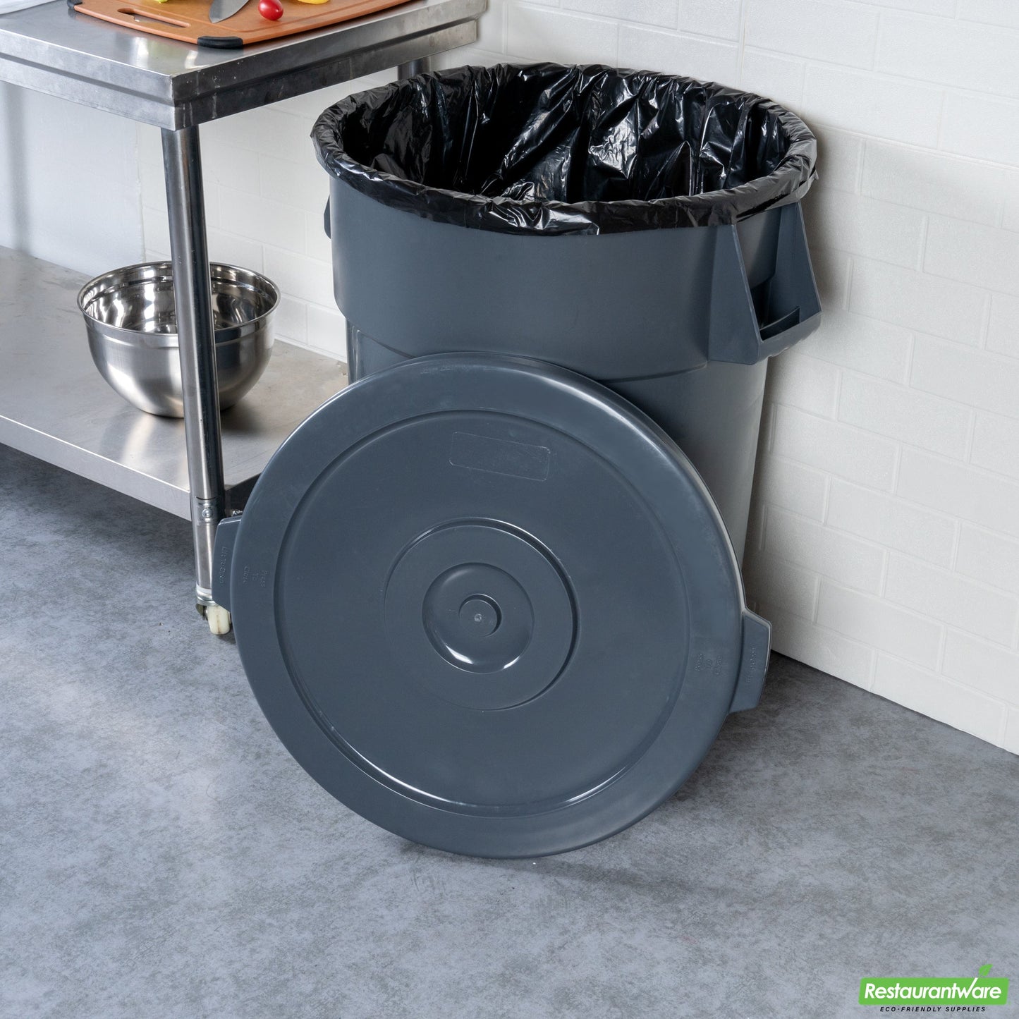 Wholesale Restaurantware Gray Plastic Commercial Trash Can / Ingredient Bin Lid - Fits 44 Gal- Bulk