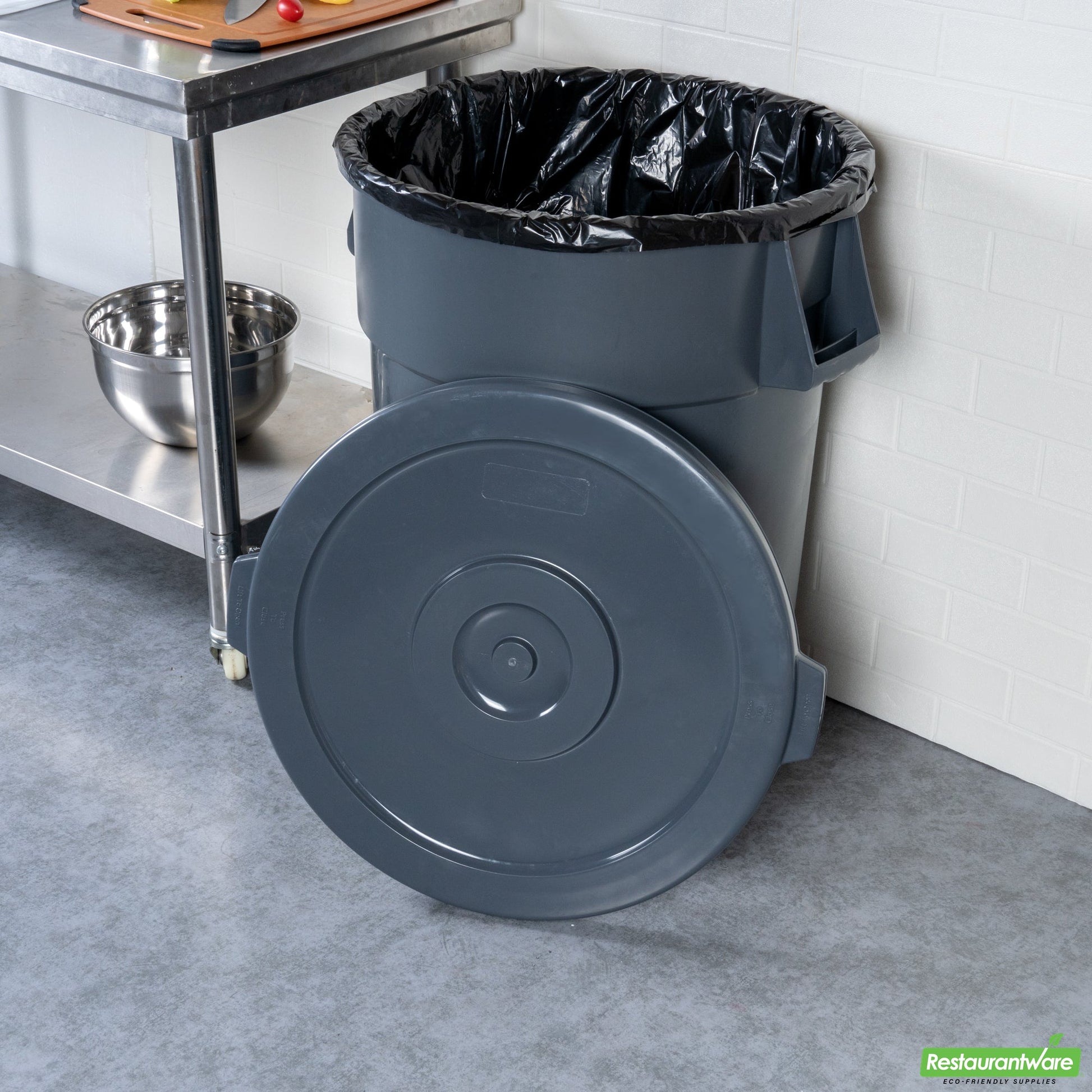 Wholesale Restaurantware Gray Plastic Commercial Trash Can / Ingredient Bin Lid - Fits 44 Gal- Bulk