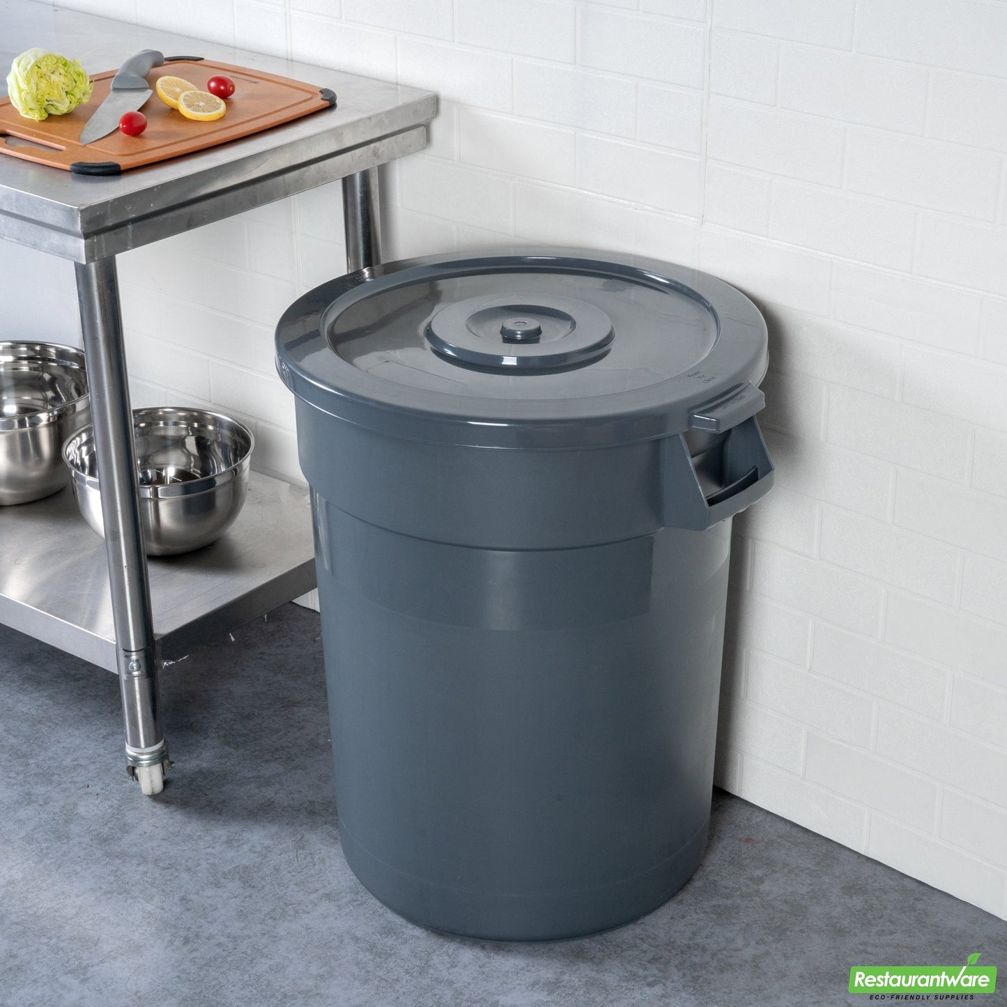Wholesale Restaurantware Gray Plastic Commercial Trash Can / Ingredient Bin Lid - Fits 32 Gal- Bulk