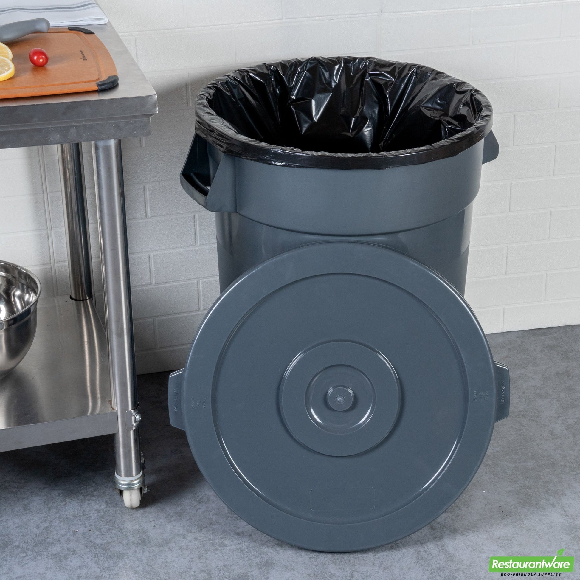 Wholesale Restaurantware Gray Plastic Commercial Trash Can / Ingredient Bin Lid - Fits 32 Gal- Bulk