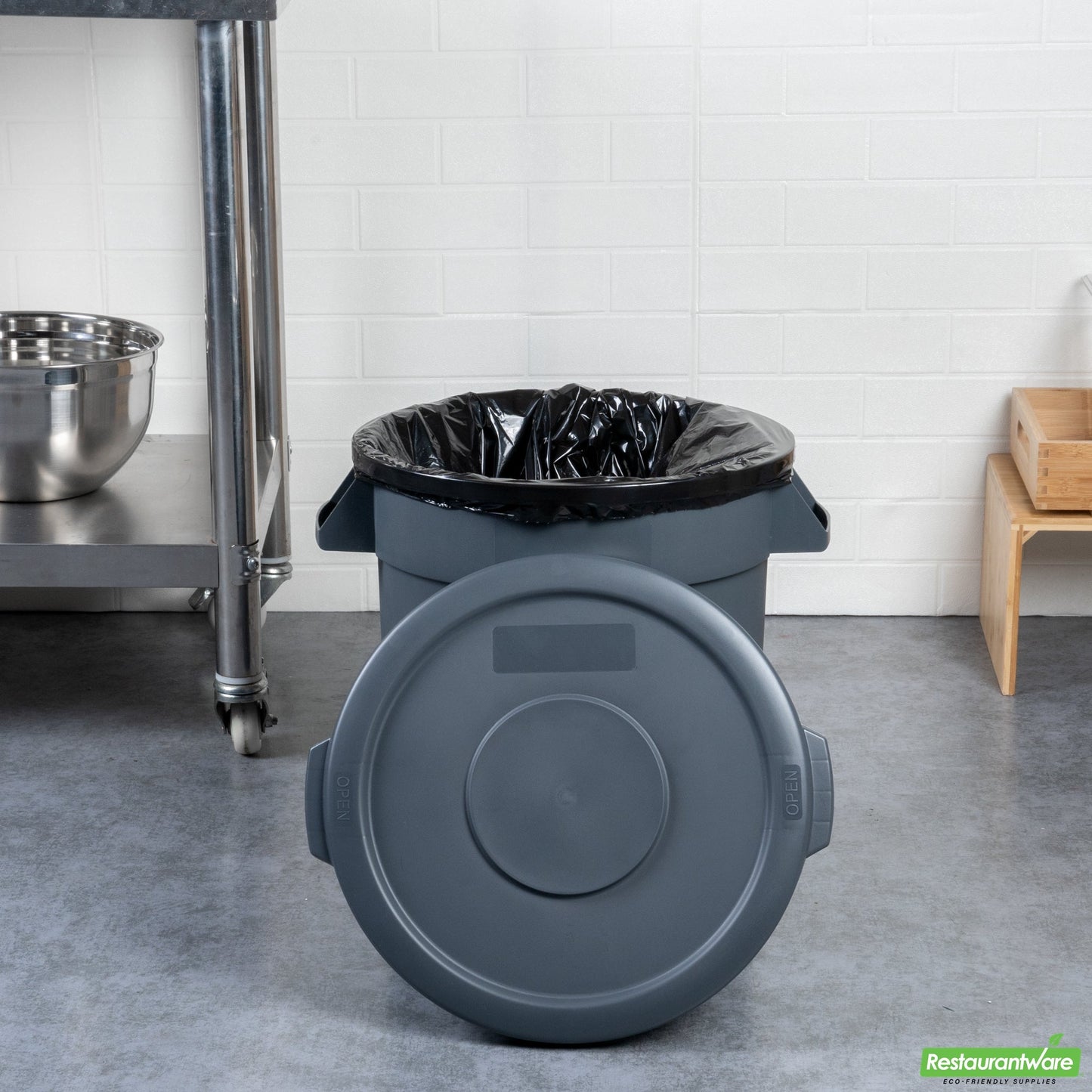 Wholesale Restaurantware Gray Plastic Commercial Trash Can / Ingredient Bin Lid - Fits 10 Gal- Bulk