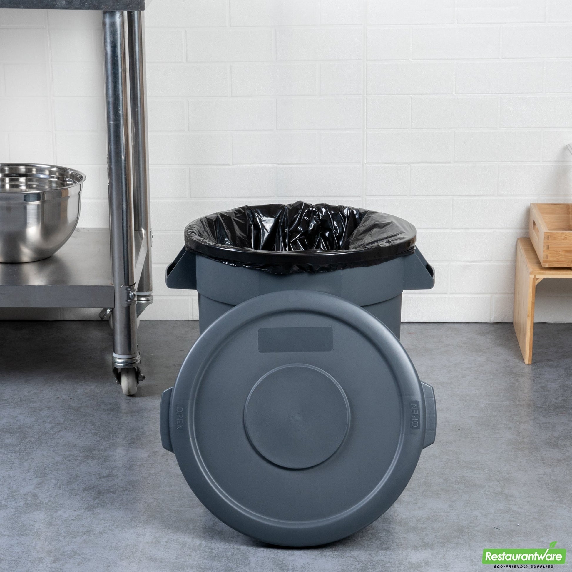 Wholesale Restaurantware Gray Plastic Commercial Trash Can / Ingredient Bin Lid - Fits 10 Gal- Bulk
