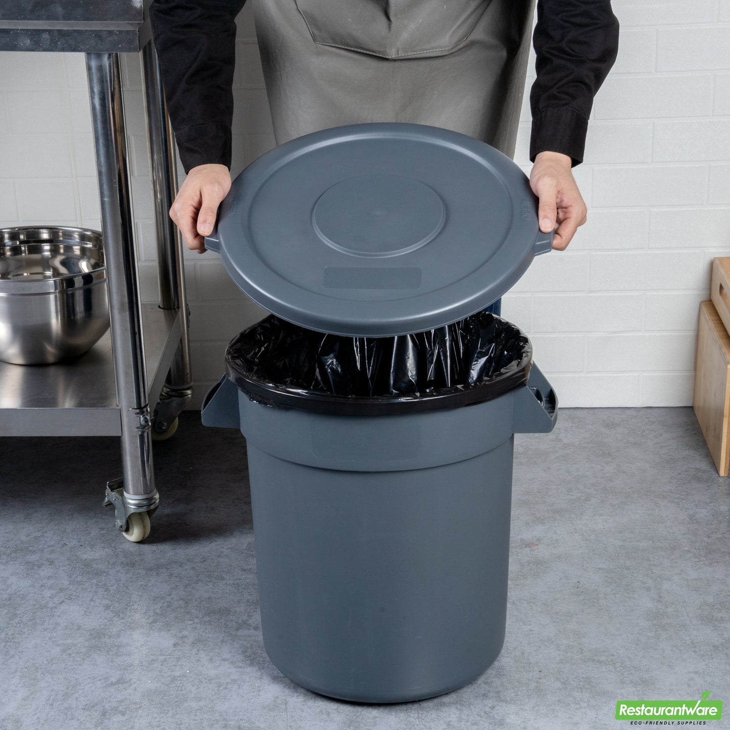 Wholesale Restaurantware Gray Plastic Commercial Trash Can / Ingredient Bin Lid - Fits 10 Gal- Bulk
