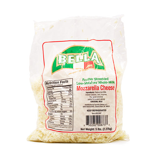 Wholesale Tuscany Feather Shredded Whole-Milk Mozzarella Cheese 5lb- Bulk