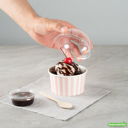 Wholesale Restaurantware 8 Oz Round Pink and White Stripe Paper to Go Cup - 3.7" X 3.7" X 2.2"- Bulk