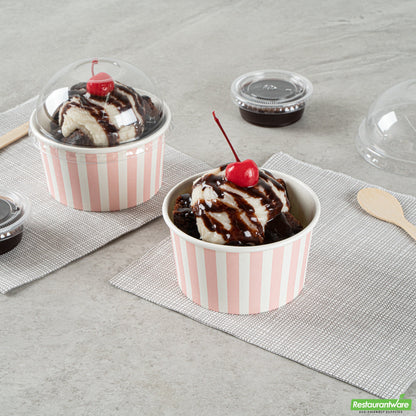 Wholesale Restaurantware 8 Oz Round Pink and White Stripe Paper to Go Cup - 3.7" X 3.7" X 2.2"- Bulk
