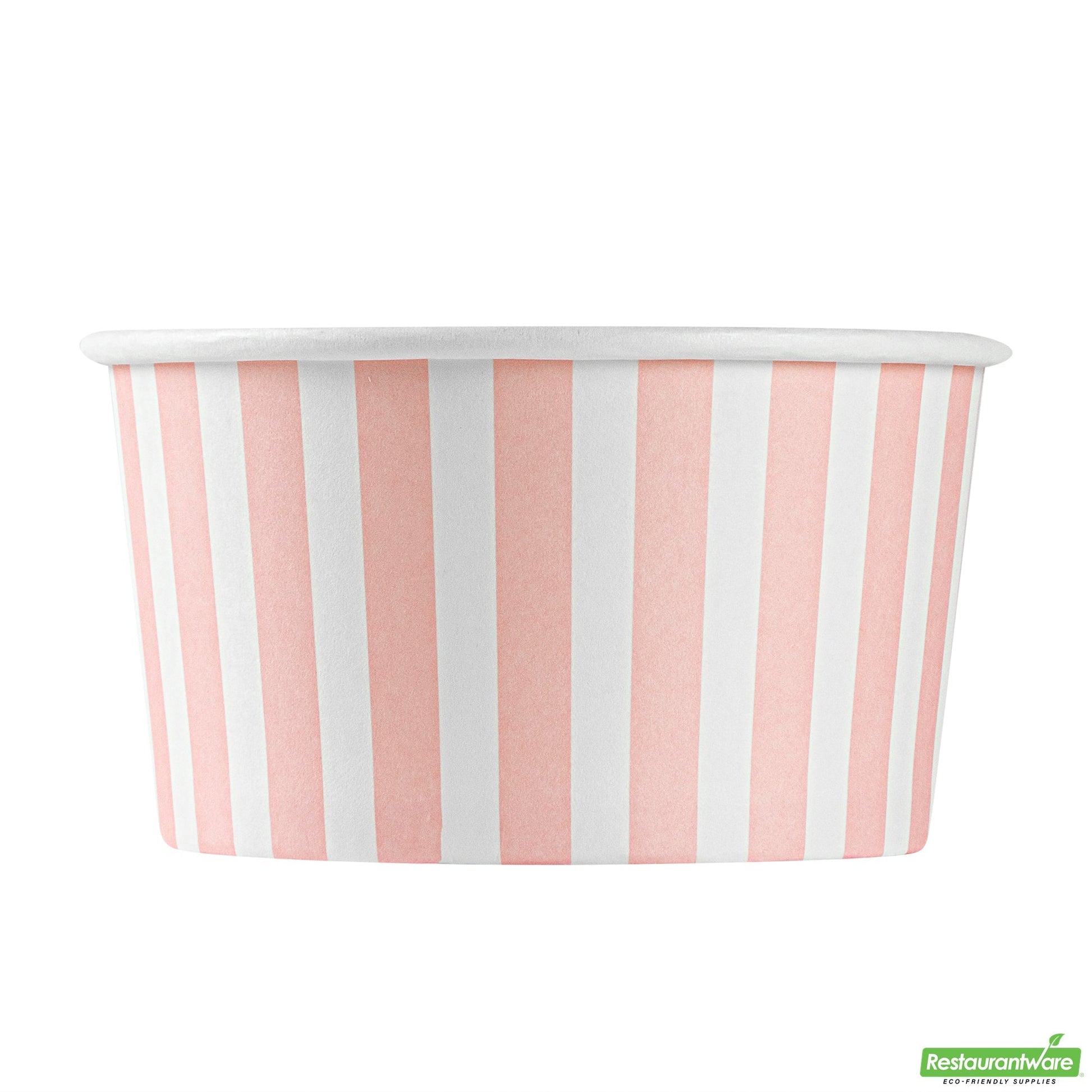 Wholesale Restaurantware 8 Oz Round Pink and White Stripe Paper to Go Cup - 3.7" X 3.7" X 2.2"- Bulk