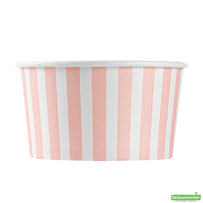 Wholesale Restaurantware 8 Oz Round Pink and White Stripe Paper to Go Cup - 3.7" X 3.7" X 2.2"- Bulk