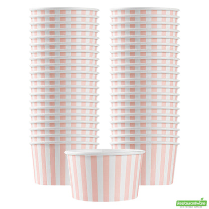 Wholesale Restaurantware 12 Oz Round Pink and White Stripe Paper To Go Cup- Bulk
