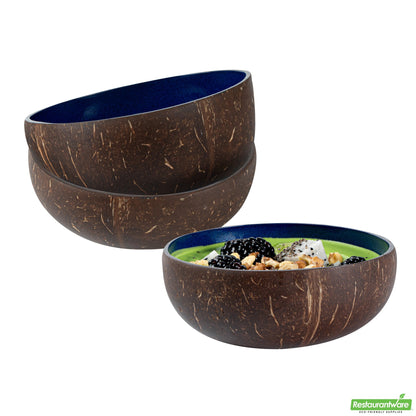 Wholesale Restaurantware Coco Casa 16 oz Metallic Blue Handmade Coconut Bowl- Bulk