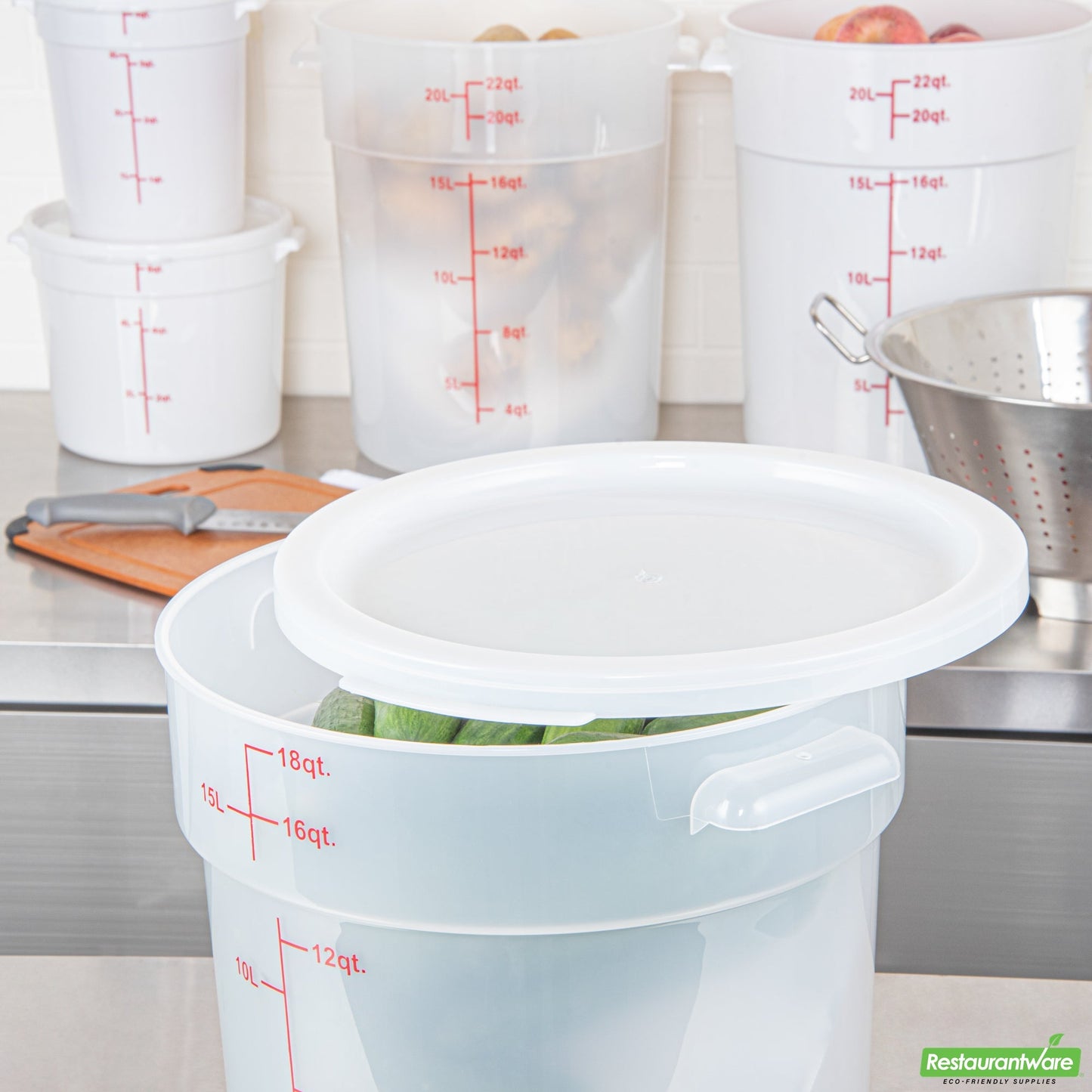 Wholesale Restaurantware Met Lux Round Translucent Plastic Food Storage Container Lid - Fits 12, 18 and 22 Qt- Bulk