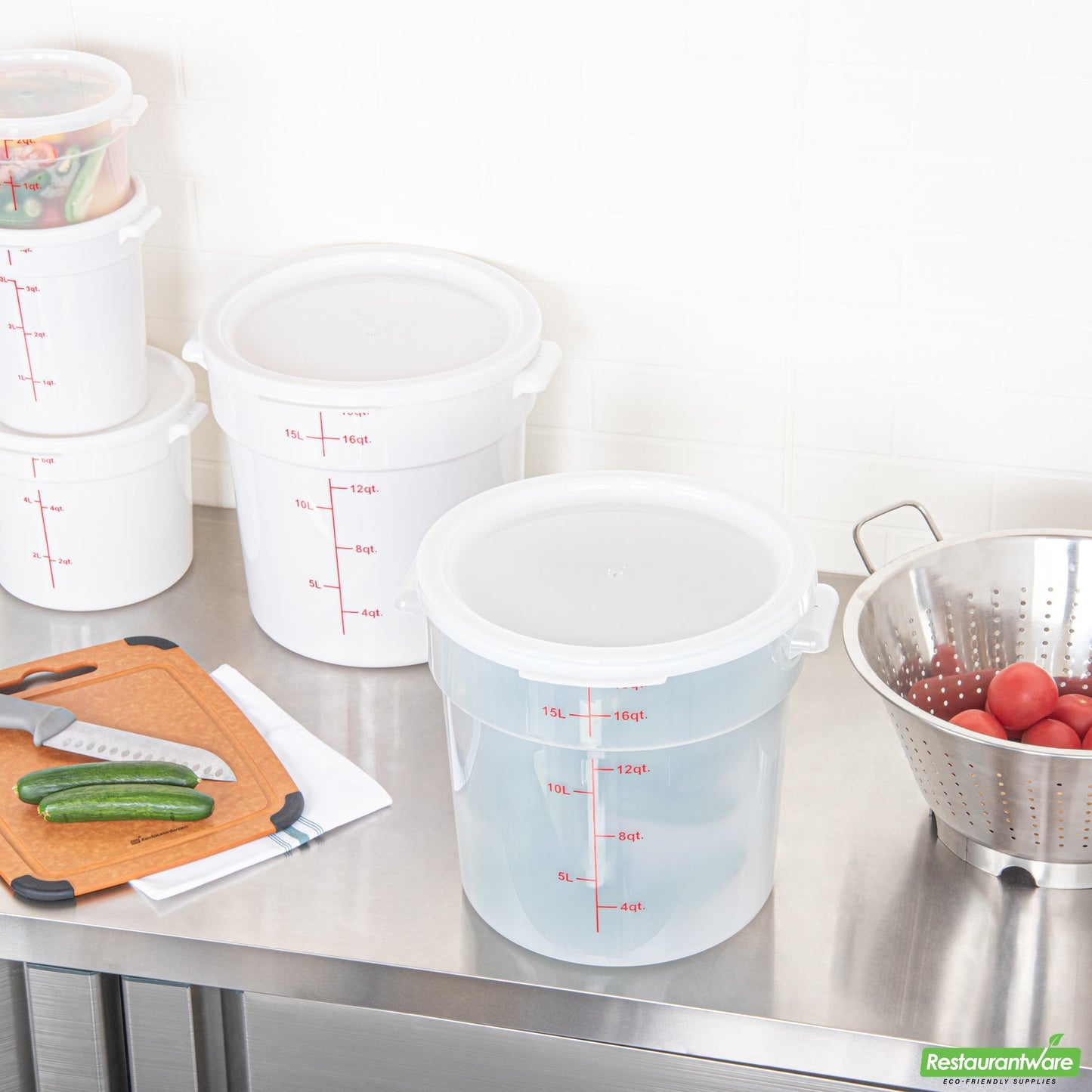 Wholesale Restaurantware Met Lux Round Translucent Plastic Food Storage Container Lid - Fits 12, 18 and 22 Qt- Bulk