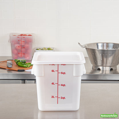 Wholesale Restaurantware Met Lux Square White Plastic Food Storage Container Lid - Fits 6 and 8 Qt- Bulk