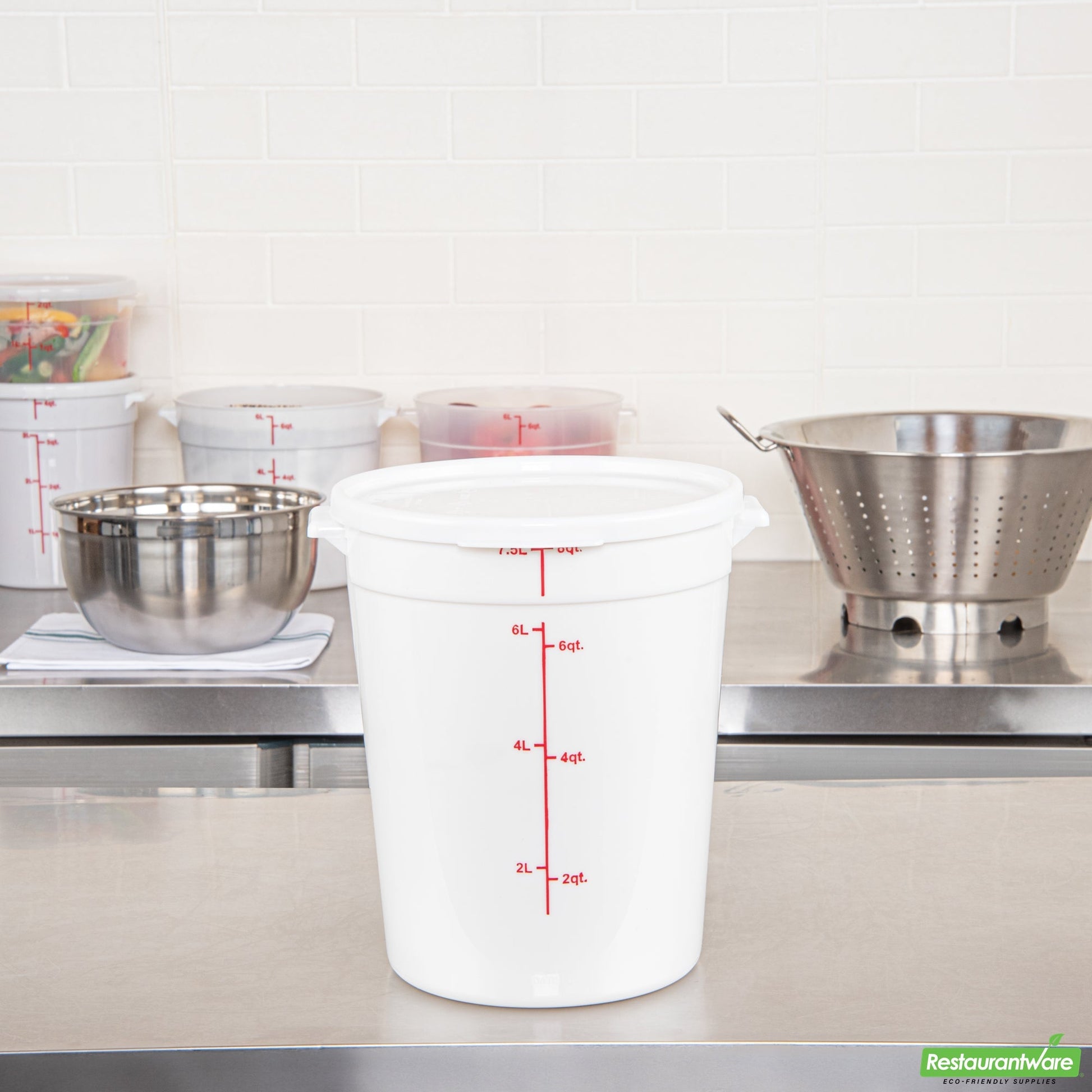 Wholesale Restaurantware Met Lux Round White Plastic Food Storage Container Lid - Fits 6 and 8 Qt- Bulk