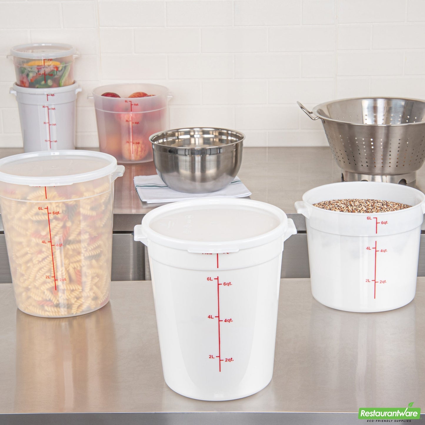 Wholesale Restaurantware Met Lux Round White Plastic Food Storage Container Lid - Fits 6 and 8 Qt- Bulk