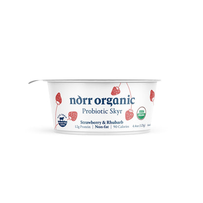 Wholesale Norr Organic Non-Fat Strawberry & Rhubarb Skyr Yogurt 4.4oz- Bulk