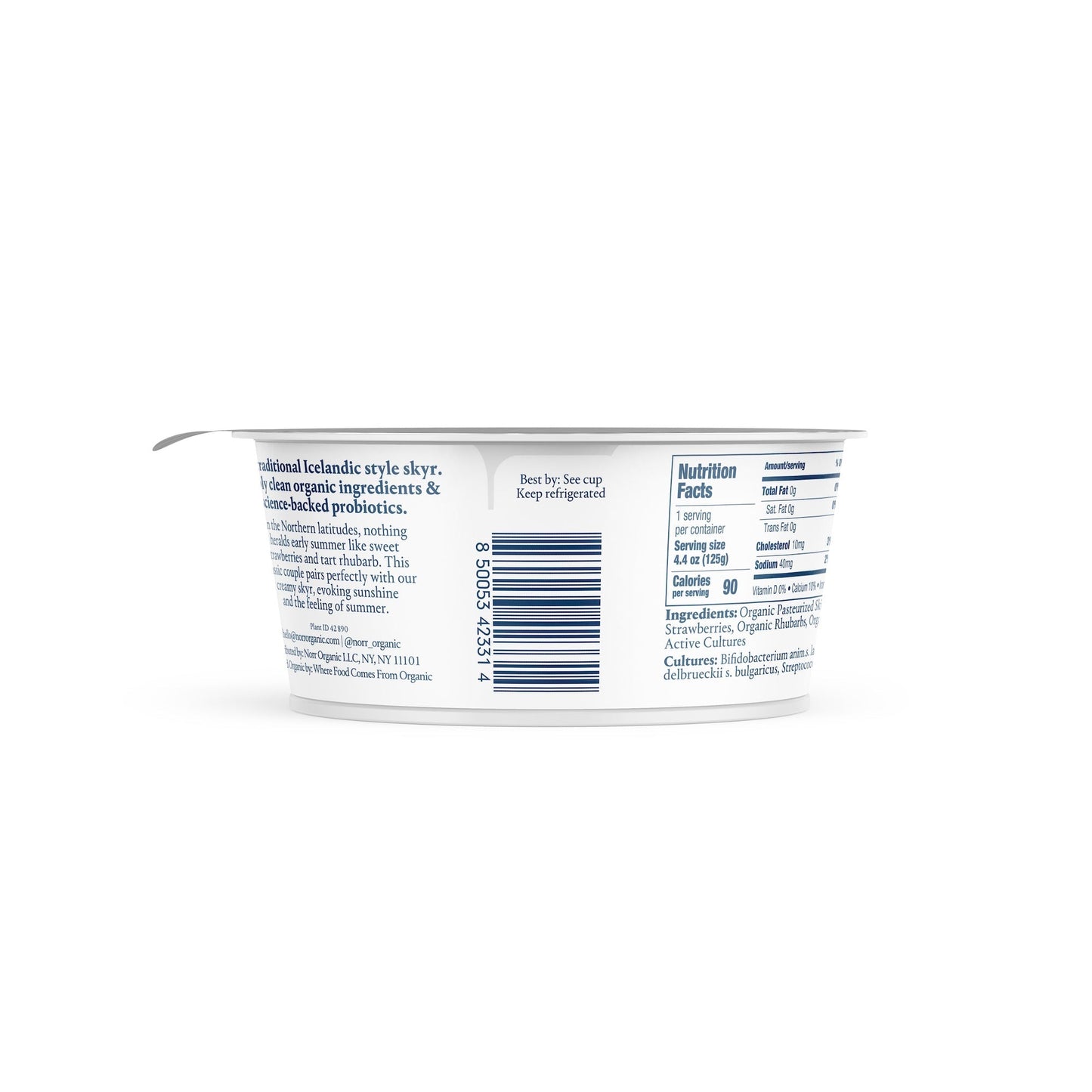Wholesale Norr Organic Non-Fat Strawberry & Rhubarb Skyr Yogurt 4.4oz- Bulk