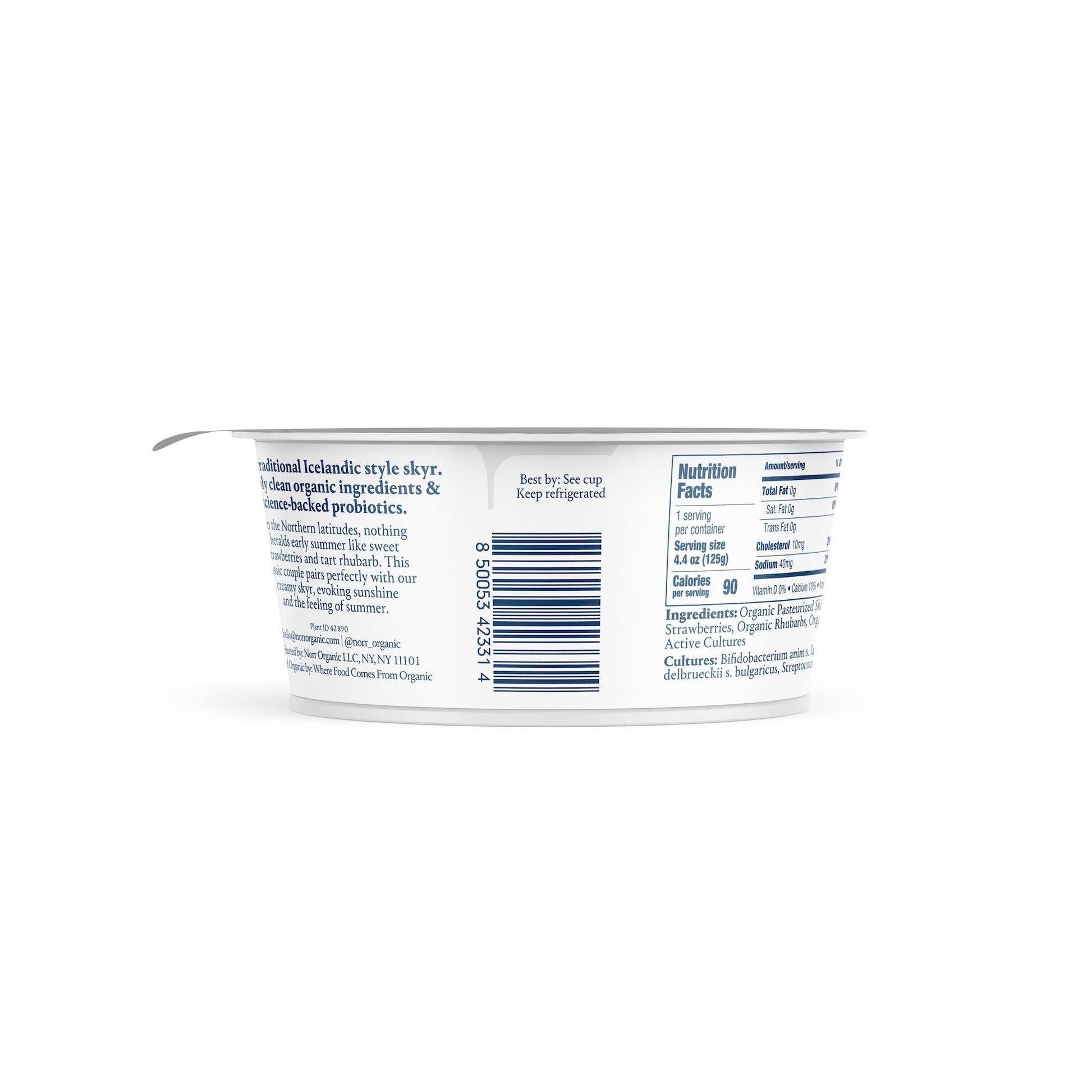 Wholesale Norr Organic Non-Fat Strawberry & Rhubarb Skyr Yogurt 4.4oz- Bulk