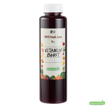 Wholesale Restaurantware Bottle Tek 100 Round Clear 16 oz Plastic Juice Bottles with Safety Caps- Bulk