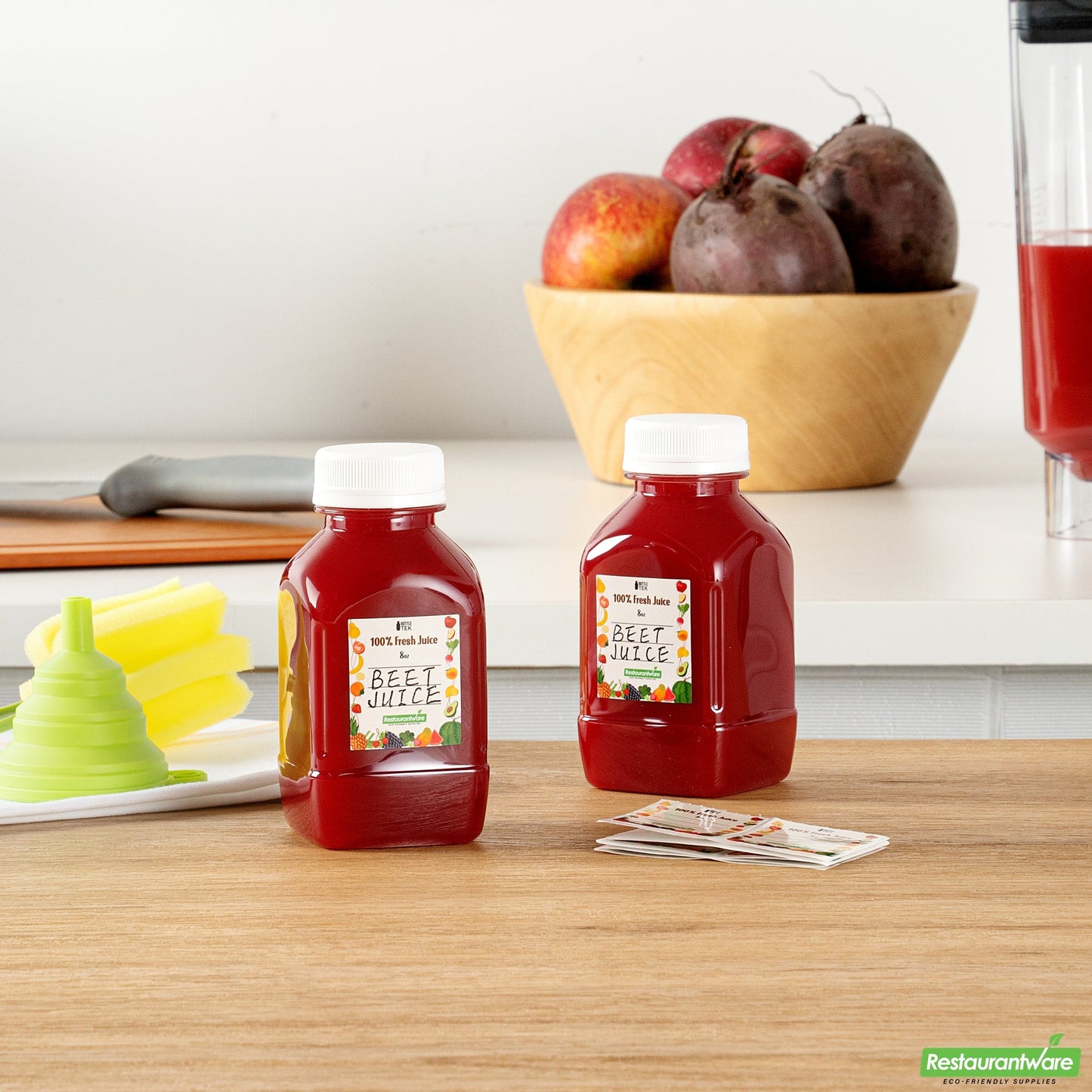 Wholesale Restaurantware Bottle Tek 100 Square Clear 8 Oz Plastic Juice Bottles with Safety Caps- Bulk