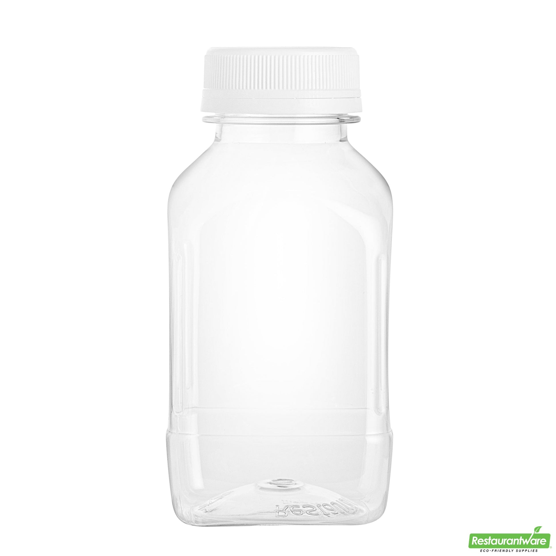Wholesale Restaurantware Bottle Tek 100 Square Clear 8 Oz Plastic Juice Bottles with Safety Caps- Bulk