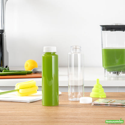 Wholesale Restaurantware Bottle Tek 10 Round Clear 12 oz Plastic Juice Bottles with Safety Caps- Bulk