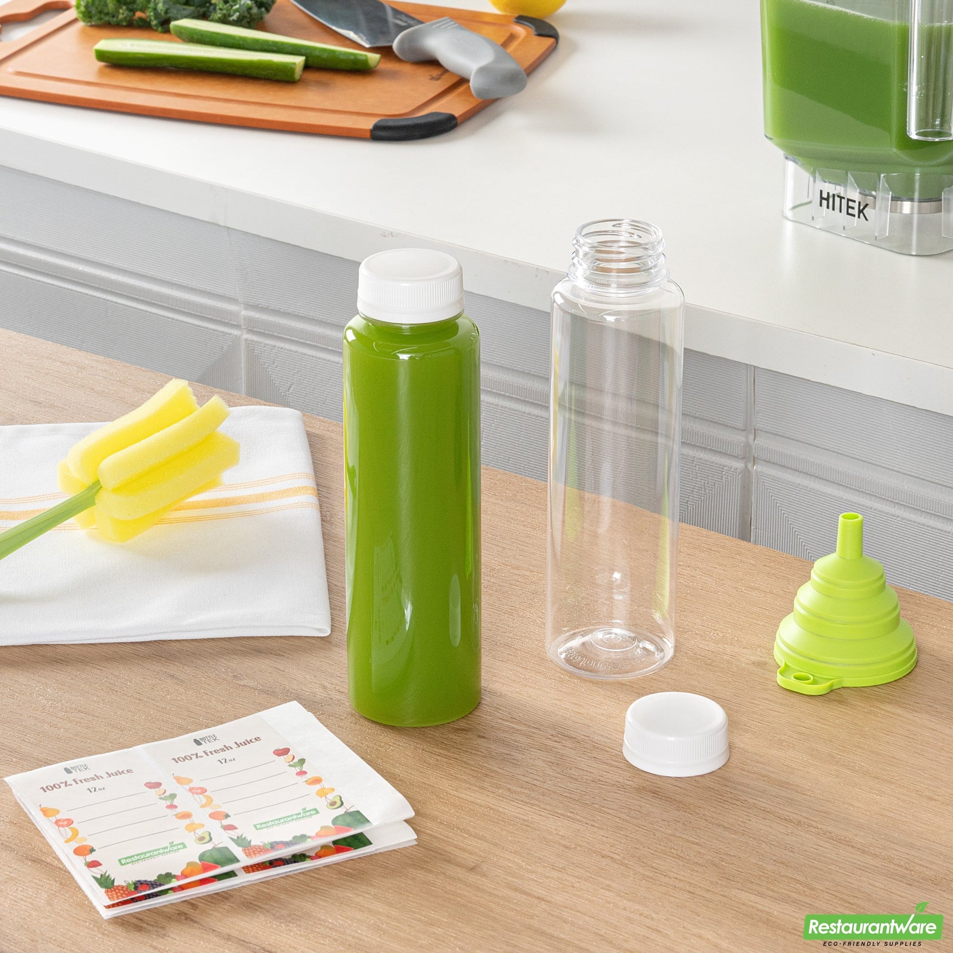 Wholesale Restaurantware Bottle Tek 10 Round Clear 12 oz Plastic Juice Bottles with Safety Caps- Bulk
