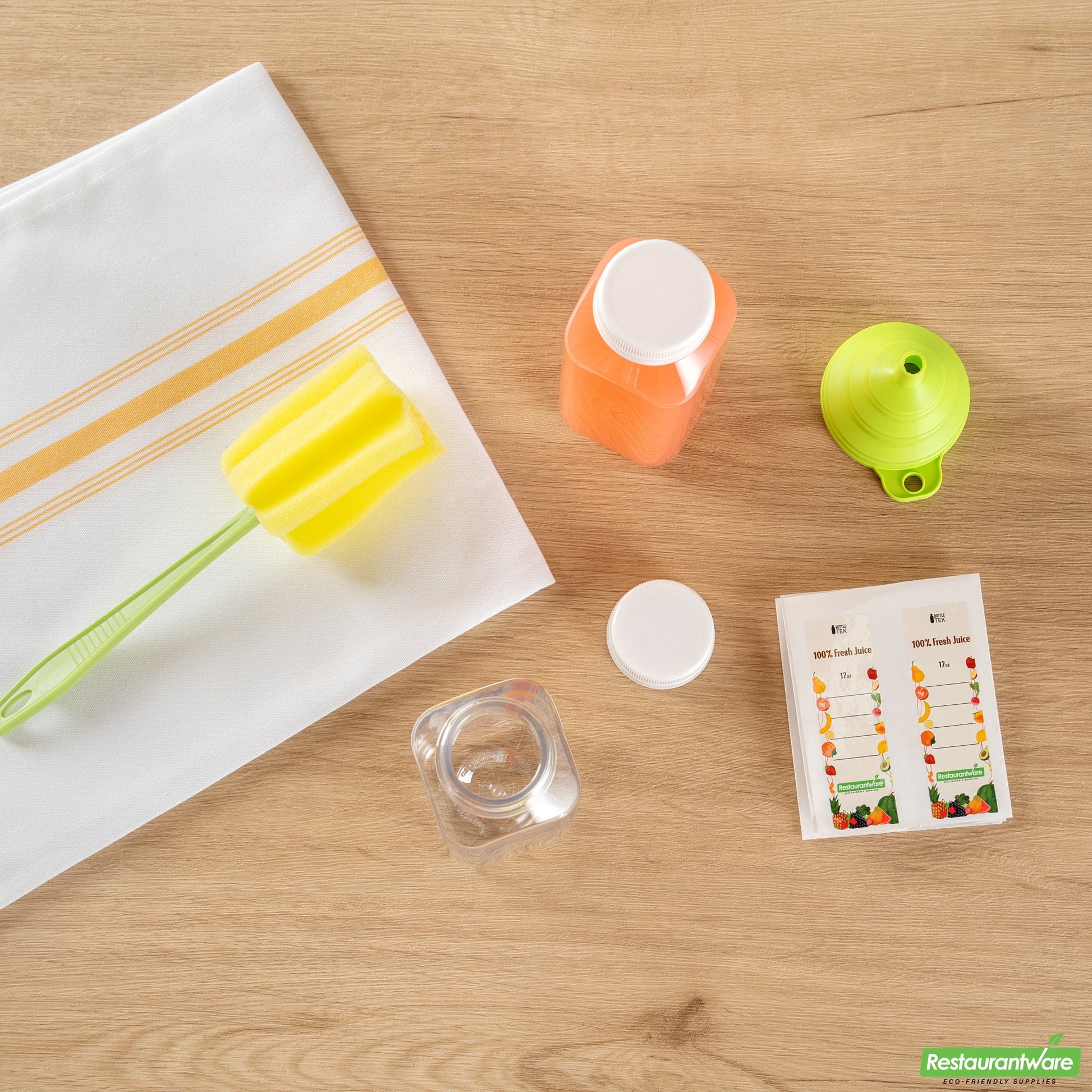 Wholesale Restaurantware Bottle Tek 10 Square Clear 12 Oz Plastic Juice Bottles with Safety Caps- Bulk
