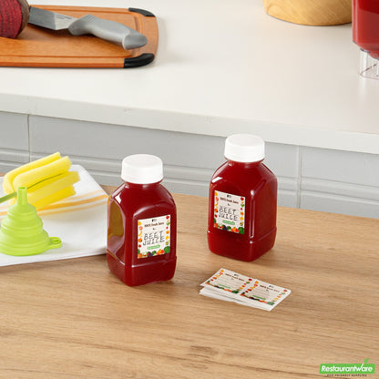 Wholesale Restaurantware Bottle Tek 10 Square Clear 8 oz Plastic Juice Bottles with Safety Caps- Bulk