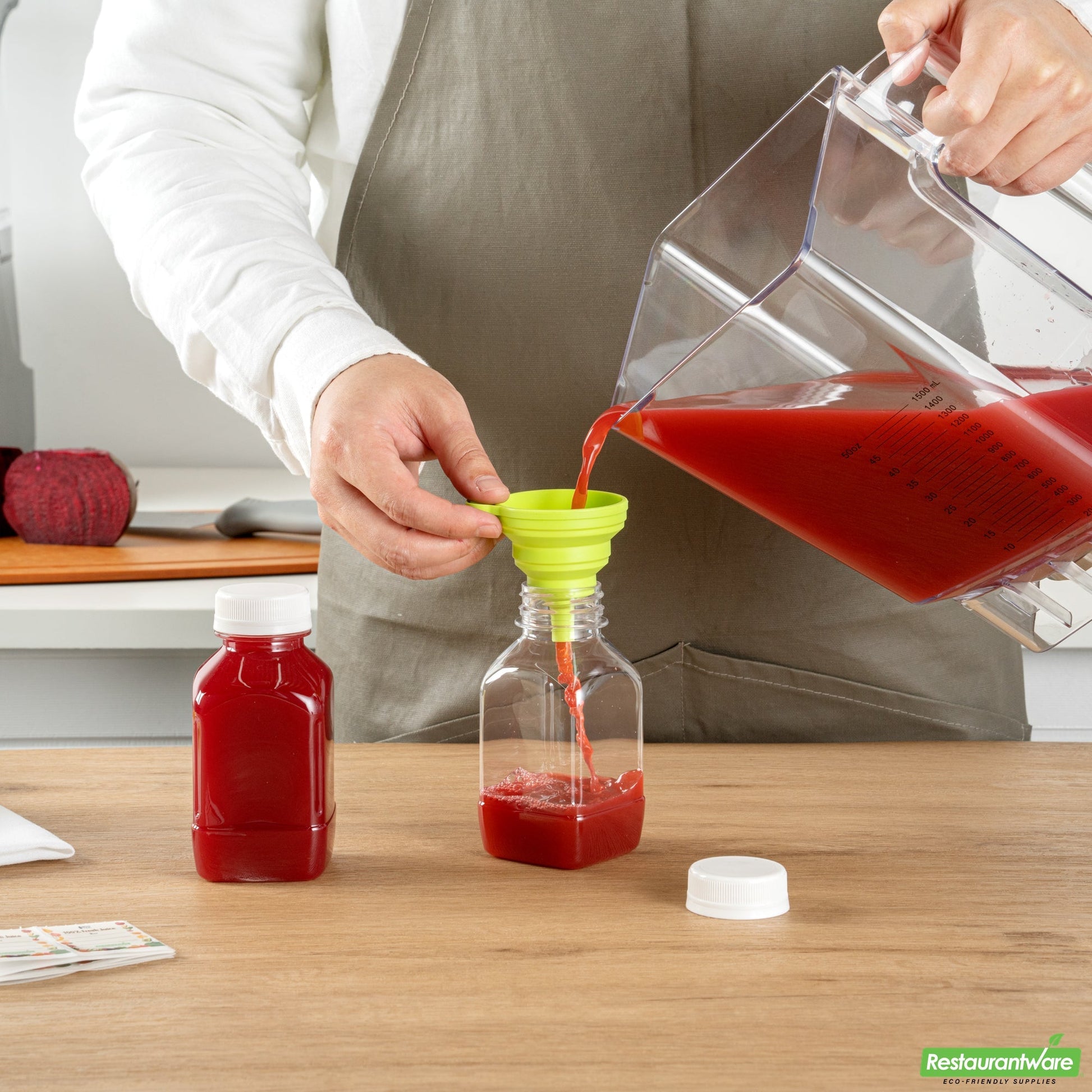 Wholesale Restaurantware Bottle Tek 10 Square Clear 8 oz Plastic Juice Bottles with Safety Caps- Bulk