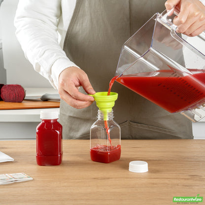 Wholesale Restaurantware Bottle Tek 10 Square Clear 8 oz Plastic Juice Bottles with Safety Caps- Bulk
