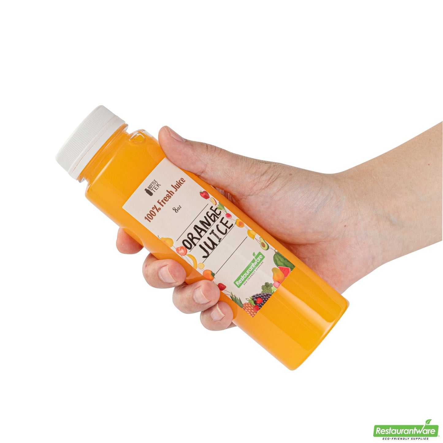 Wholesale Restaurantware Bottle Tek 10 Round Clear 8 oz Plastic Juice Bottles with Safety Caps- Bulk