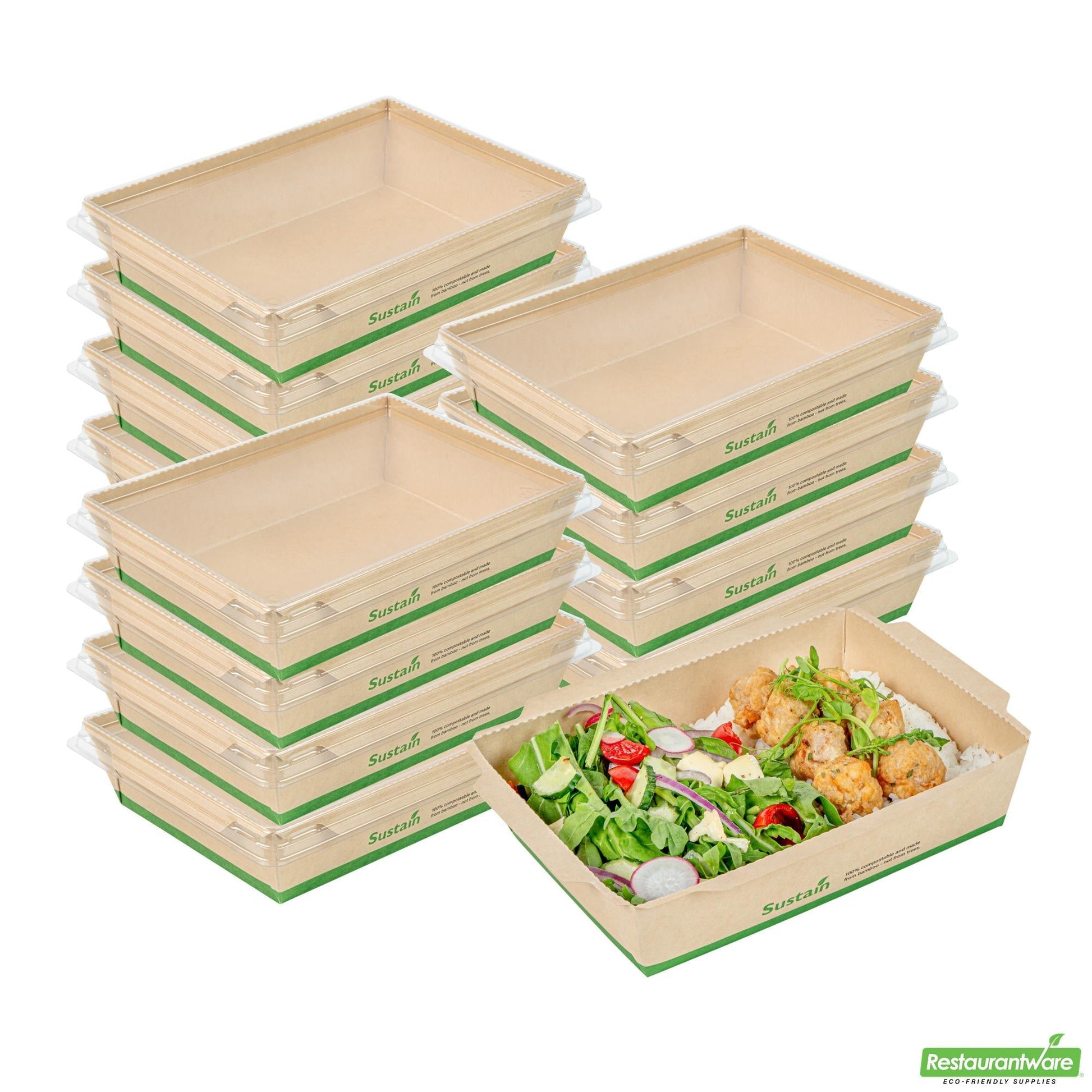 Wholesale Restaurantware 34 Oz Bamboo Paper Medium Click Lock Container- Bulk
