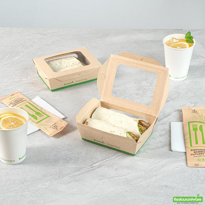 Wholesale Restaurantware 28 Oz Bamboo Paper Small Bio Lunch Box- Bulk