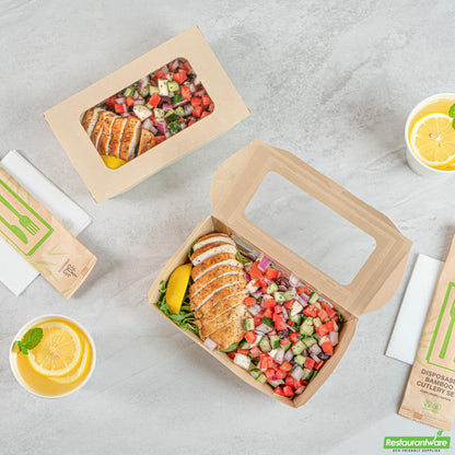 Wholesale Restaurantware 35 Oz Bamboo Paper Medium Bio Take Out Container - 7.9" X 4.7" X 2"- Bulk