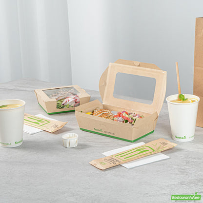 Wholesale Restaurantware 35 Oz Bamboo Paper Medium Bio Take Out Container - 7.9" X 4.7" X 2"- Bulk