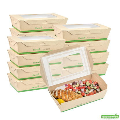 Wholesale Restaurantware 35 Oz Bamboo Paper Medium Bio Take Out Container - 7.9" X 4.7" X 2"- Bulk