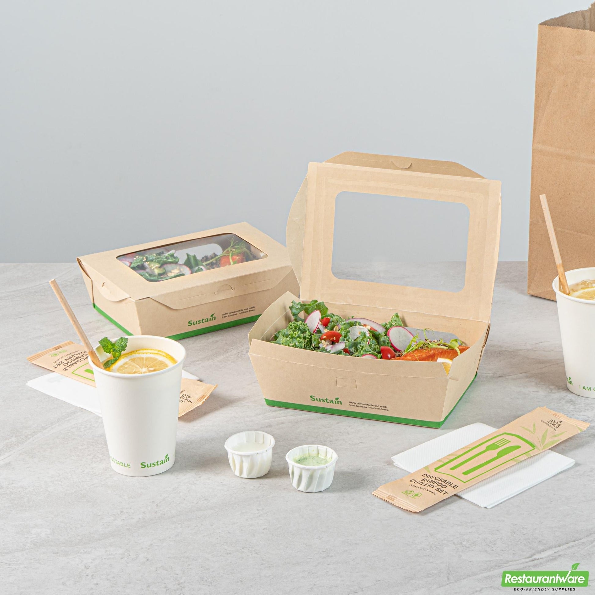 Wholesale Restaurantware 57 Oz Bamboo Paper Extra Large Bio Take Out Container - 7.9" X 5.5" X 2.4"- Bulk