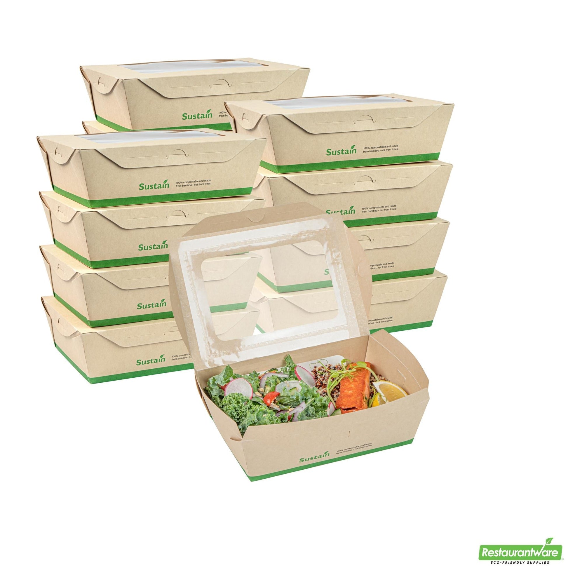 Wholesale Restaurantware 57 Oz Bamboo Paper Extra Large Bio Take Out Container - 7.9" X 5.5" X 2.4"- Bulk