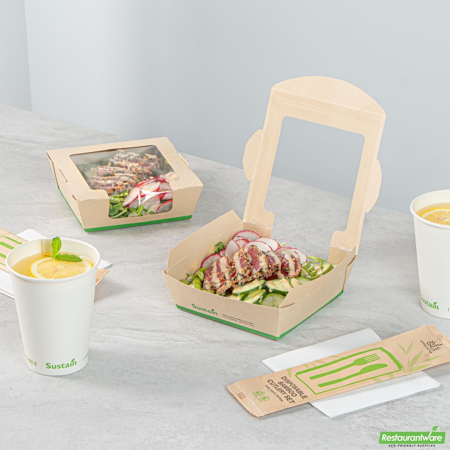 Wholesale Restaurantware 26 Oz Bamboo Paper Medium Bio Salad Box - 5.7" X 5.7" X 1.8"- Bulk