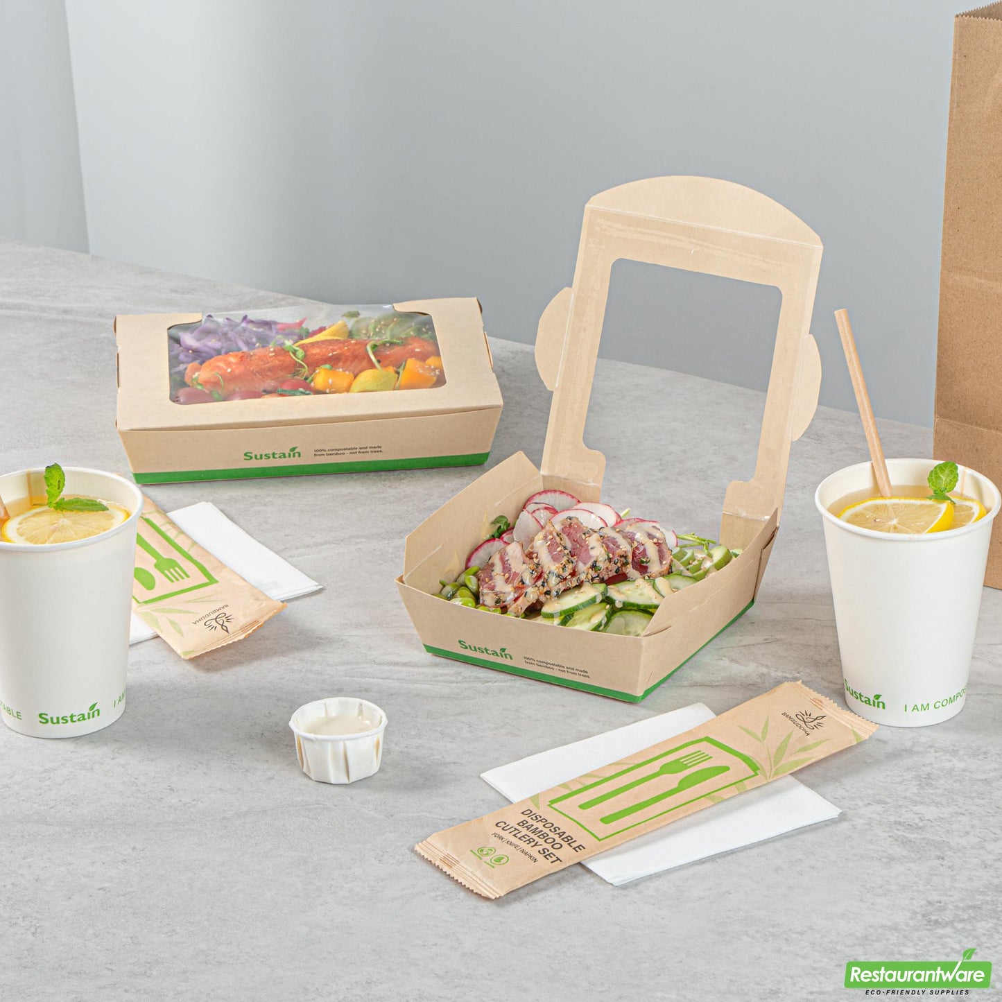 Wholesale Restaurantware 26 Oz Bamboo Paper Medium Bio Salad Box - 5.7" X 5.7" X 1.8"- Bulk