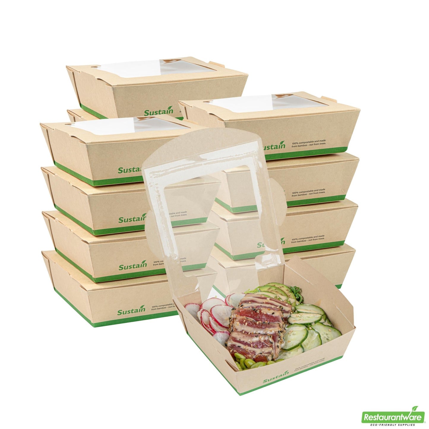 Wholesale Restaurantware 26 Oz Bamboo Paper Medium Bio Salad Box - 5.7" X 5.7" X 1.8"- Bulk