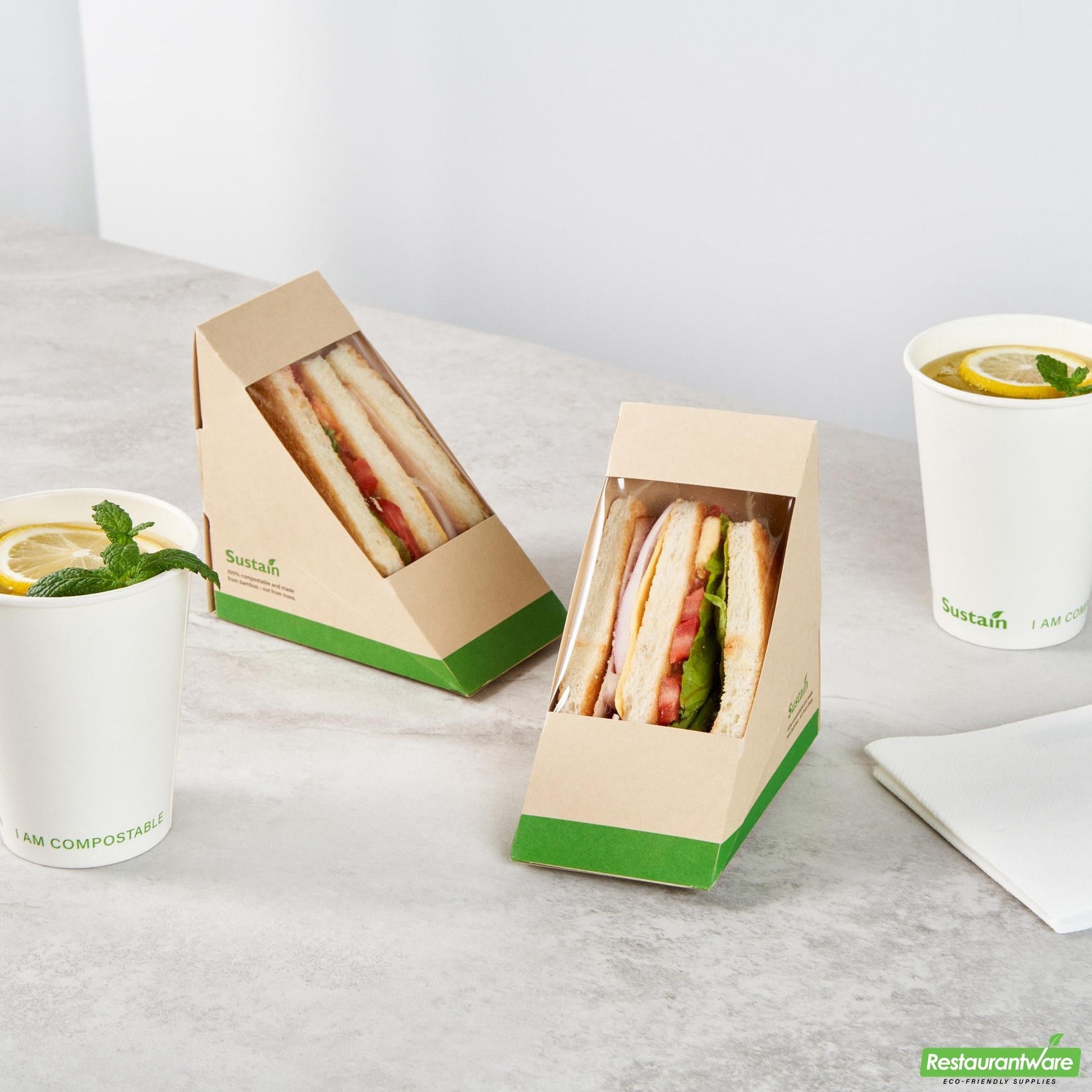 Wholesale Restaurantware Bamboo Paper Medium Sandwich Box - 4.8" X 4.8" X 2.8"- Bulk