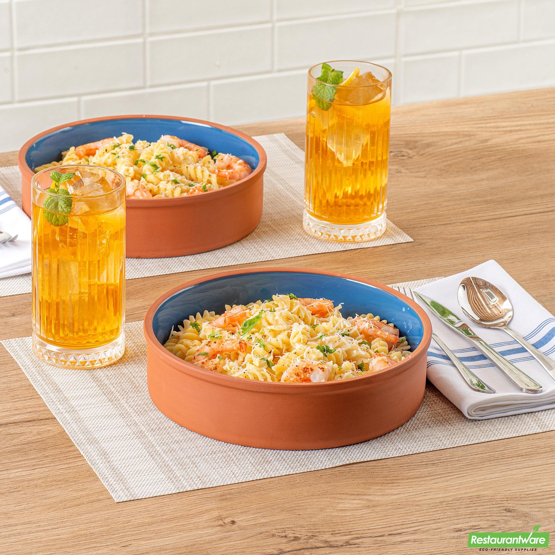 Wholesale Restaurantware 51 Oz Terracotta Cazuela Bowl - Blue Glazed Interior, Oven-Safe- Bulk