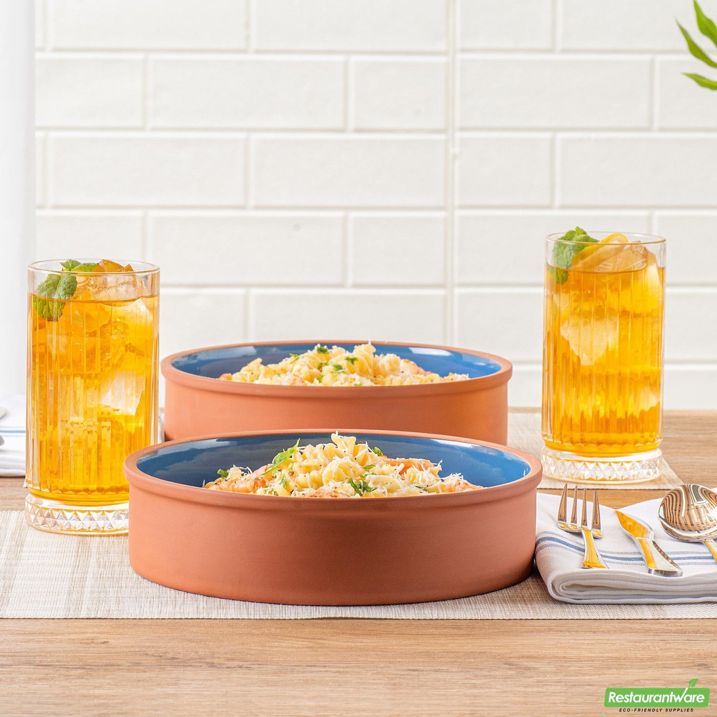 Wholesale Restaurantware 51 Oz Terracotta Cazuela Bowl - Blue Glazed Interior, Oven-Safe- Bulk