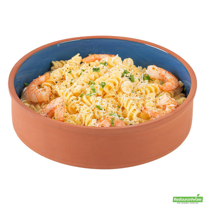Wholesale Restaurantware 51 Oz Terracotta Cazuela Bowl - Blue Glazed Interior, Oven-Safe- Bulk