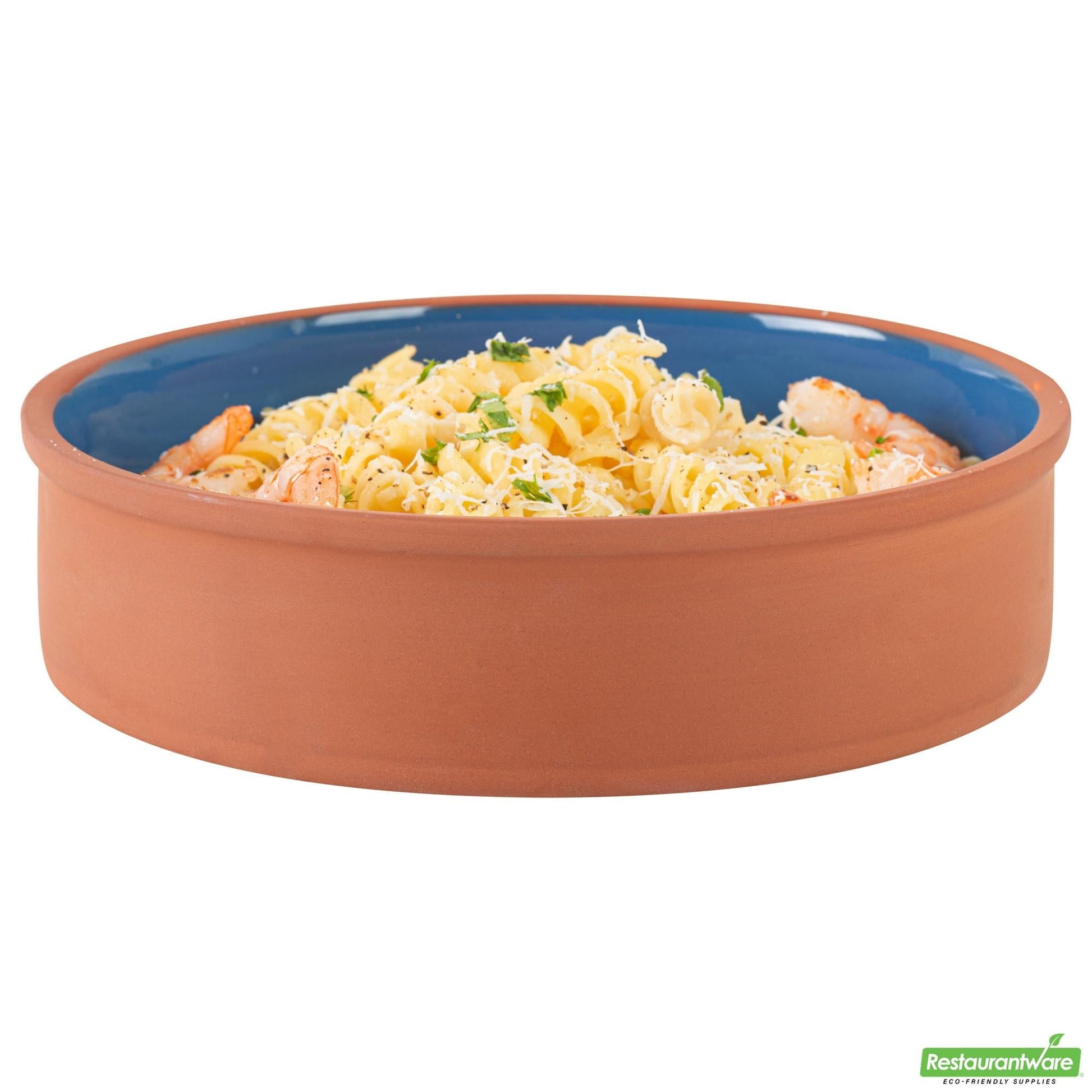 Wholesale Restaurantware 51 Oz Terracotta Cazuela Bowl - Blue Glazed Interior, Oven-Safe- Bulk